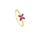 14 Karat Yellow Gold Flower Ring With Rubies & Diamonds