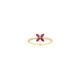 14 Karat Yellow Gold Flower Ring With Rubies & Diamonds