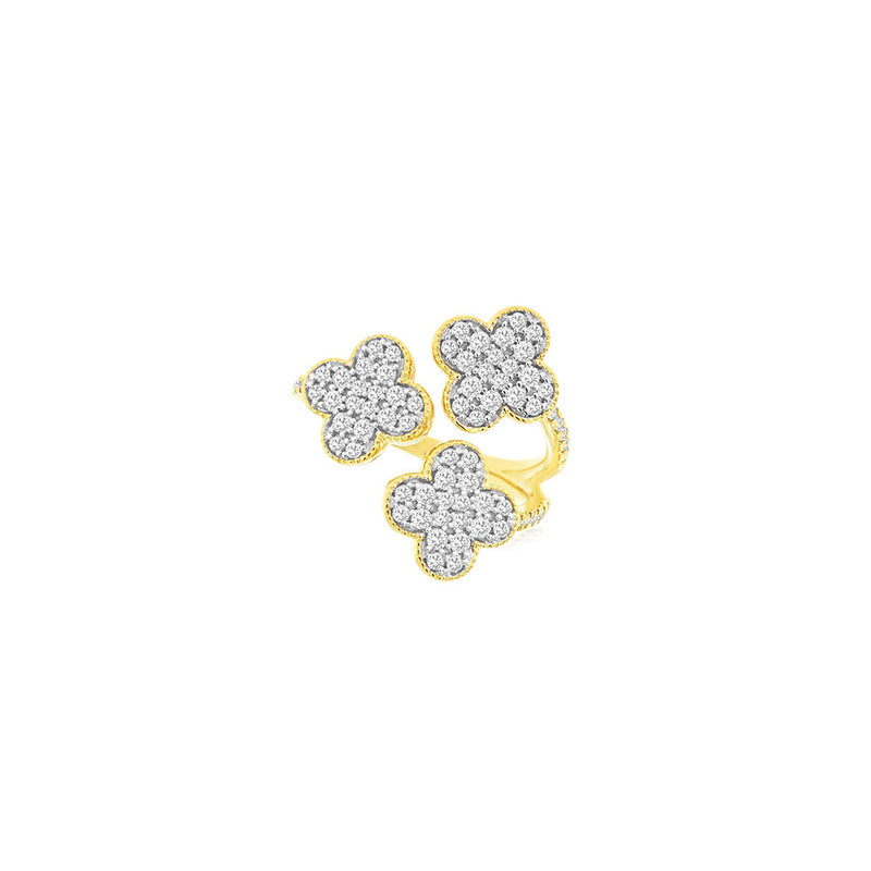 14 Karat Yellow Gold 3 Clover Ring With DiamondsH2785D