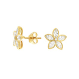 14 Karat Yellow Gold Flower Earrings With Diamonds