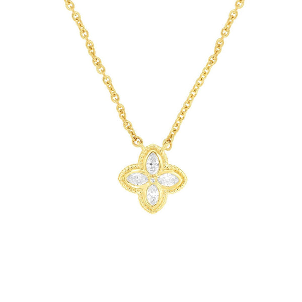 14 Karat Yellow Gold Clover Necklace With Diamonds