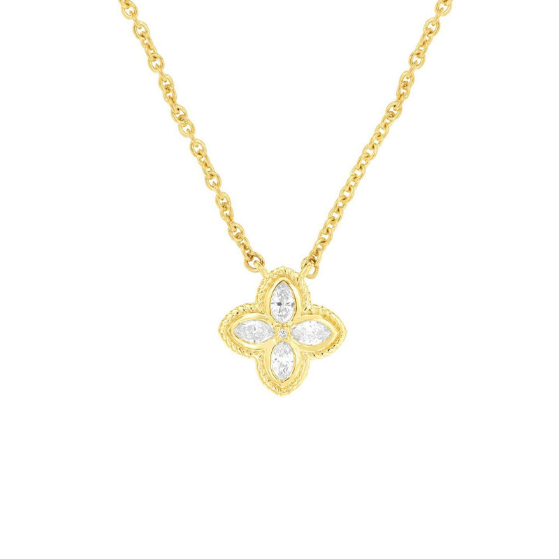 14 Karat Yellow Gold Clover Necklace With Diamonds