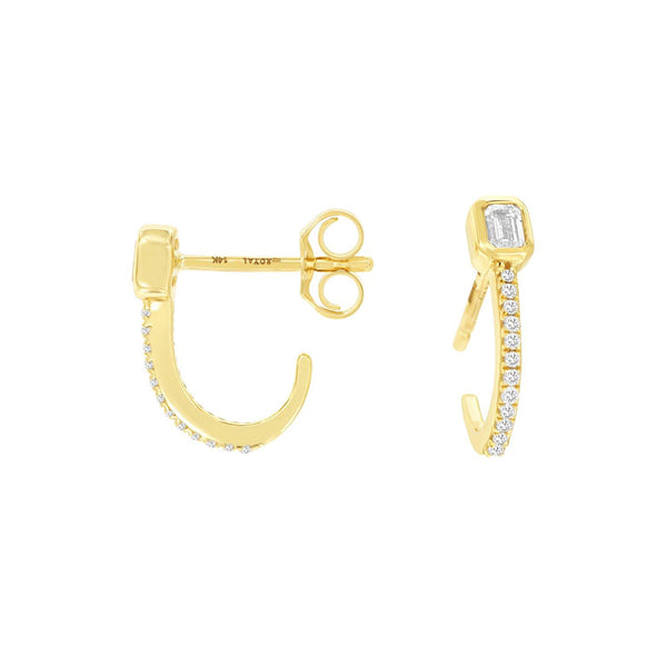 14 Karat Yellow Gold Fish Hook Earrings With Diamonds