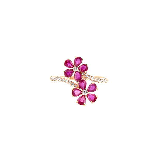 18 Karat Rose Gold Flower Ring with Rubies and Diamonds