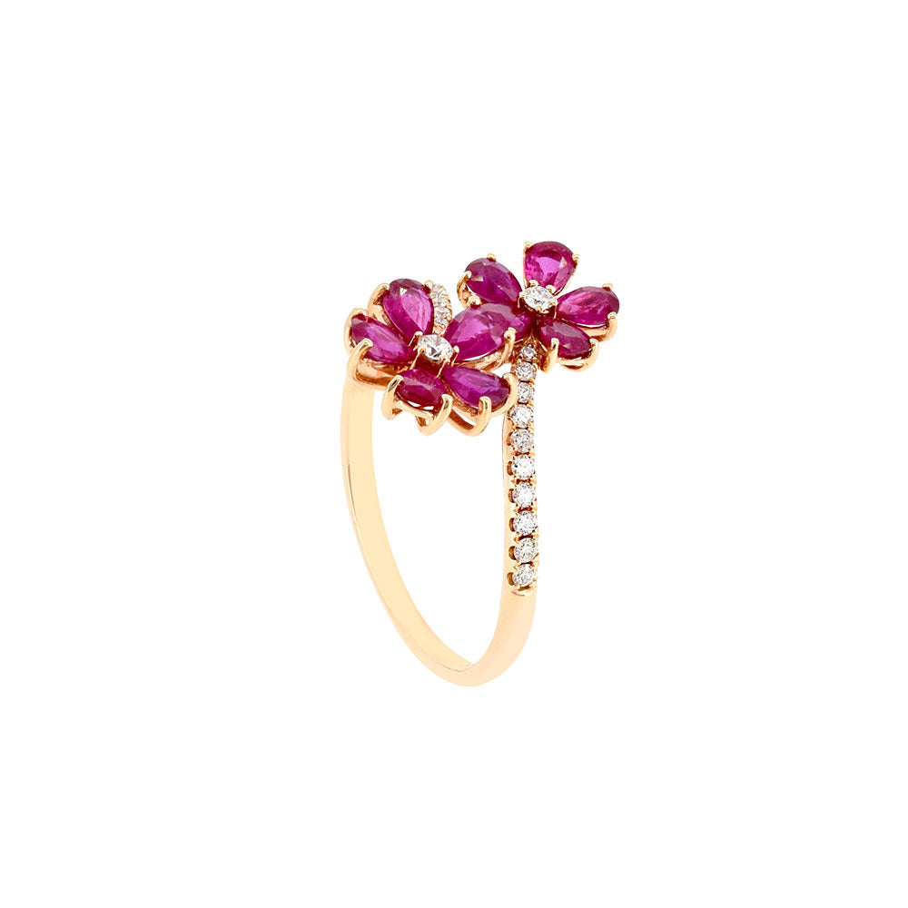 18 Karat Rose Gold Flower Ring with Rubies and Diamonds