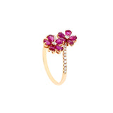 18 Karat Rose Gold Flower Ring with Rubies and Diamonds