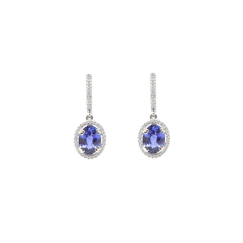 14 Karat White Gold Blue Sapphire and Diamond Earring