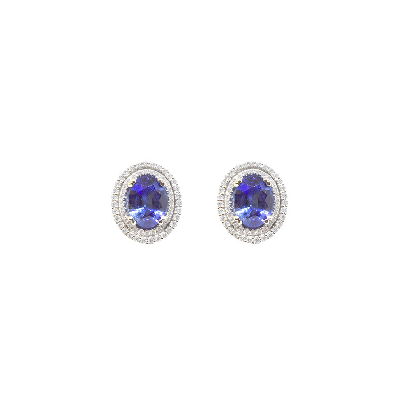 18 Karat White Gold Blue Sapphire and Diamond Earring