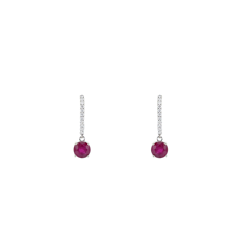 14 Karat White Gold Drop Earrings with Round Rubies and Diamonds