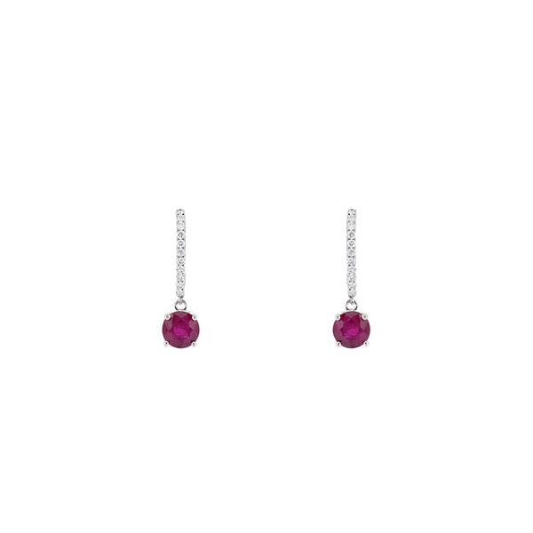 14 Karat White Gold Drop Earrings with Round Rubies and Diamonds