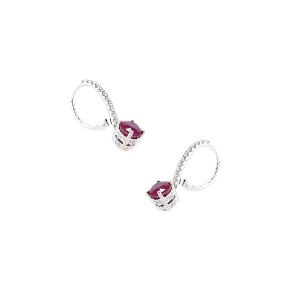 14 Karat White Gold Drop Earrings with Round Rubies and Diamonds