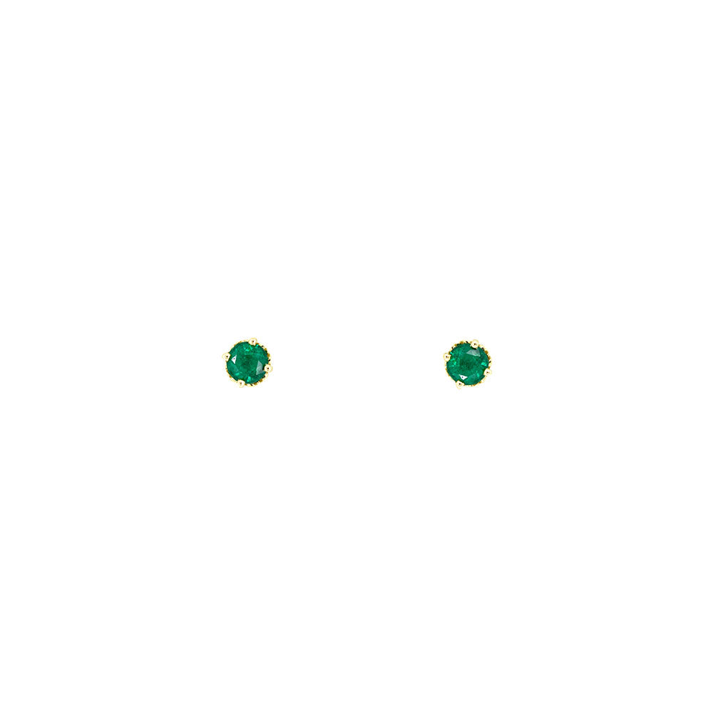 4 Karat Yellow Gold Stud Earrings with Round Emeralds