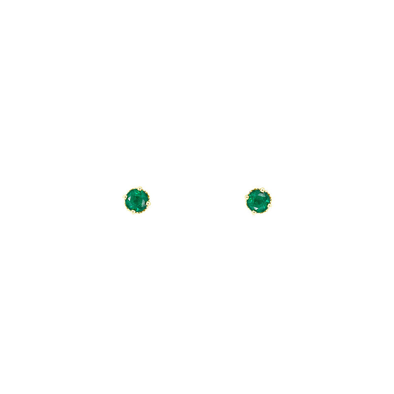 4 Karat Yellow Gold Stud Earrings with Round Emeralds