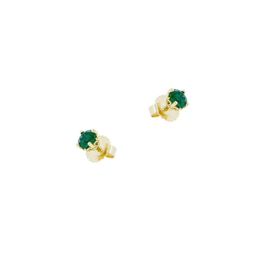 4 Karat Yellow Gold Stud Earrings with Round Emeralds