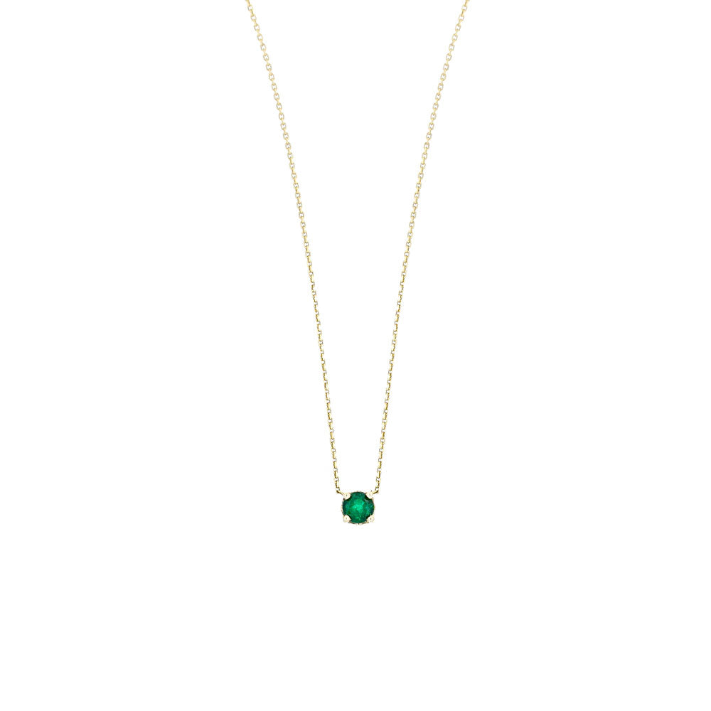 14 Karat Yellow Gold Necklace with single Round Emerald