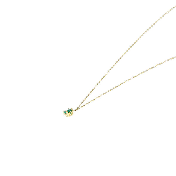 14 Karat Yellow Gold Necklace with single Round Emerald