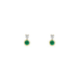 18 Karat Two-Tone Drop Earrings with Emeralds and Diamonds