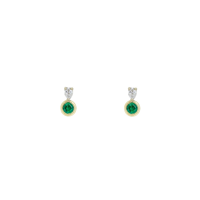 18 Karat Two-Tone Drop Earrings with Emeralds and Diamonds
