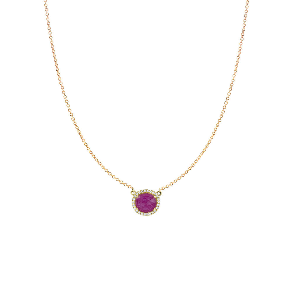 18 Karat Yellow Gold Rose Cut Ruby Necklace with Diamonds