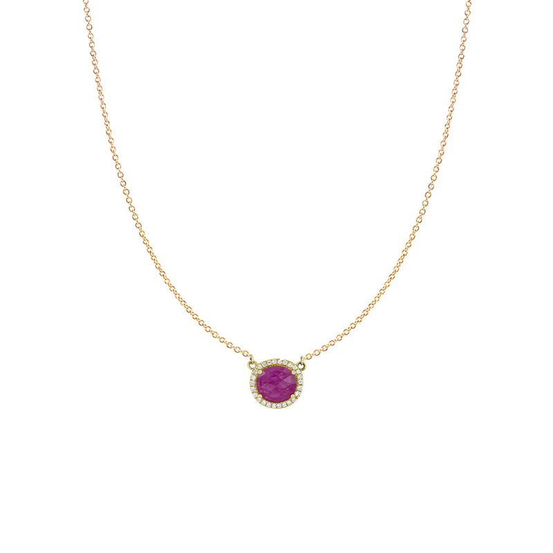18 Karat Yellow Gold Rose Cut Ruby Necklace with Diamonds