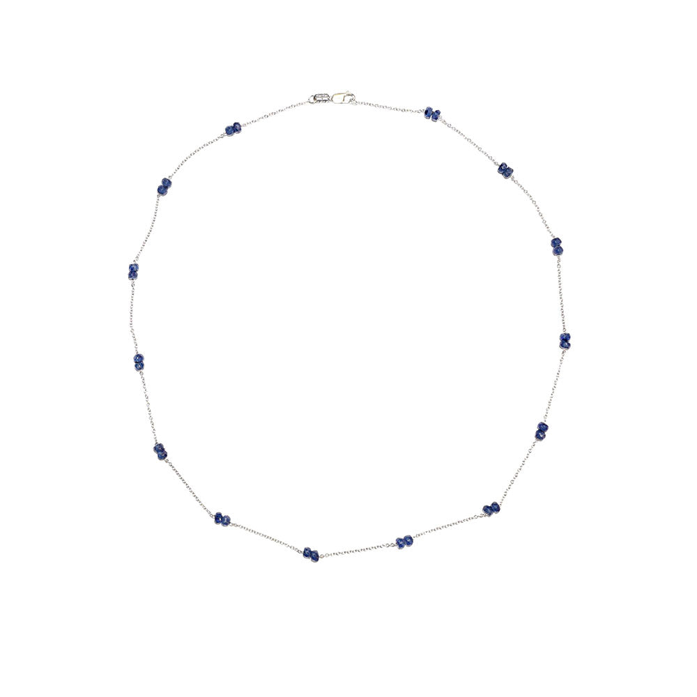 14 Karat White Gold Station necklace with Blue Sapphire Beads