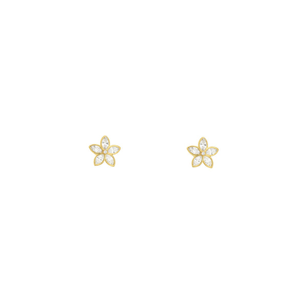 14 Karat Yellow Gold Flower Earrings With Diamonds