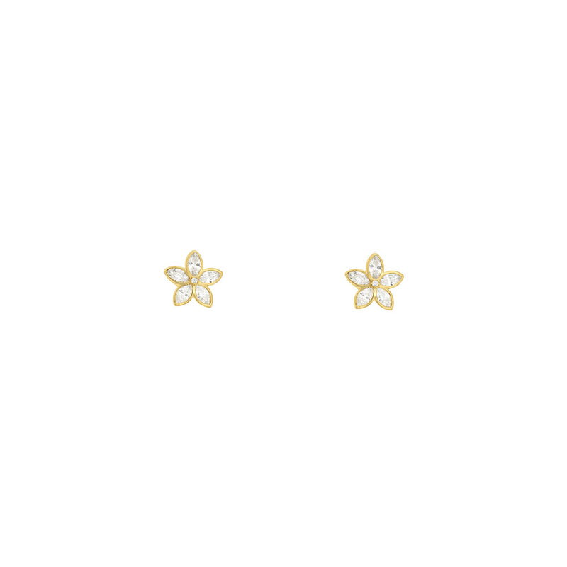 14 Karat Yellow Gold Flower Earrings With Diamonds