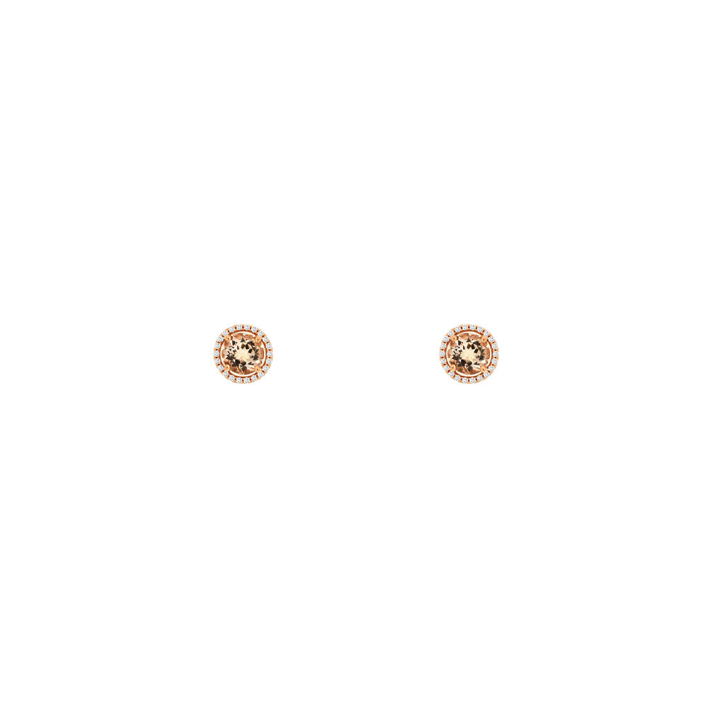 14 Karat Rose Gold Halo Earrings Ith Morganites & Diamonds