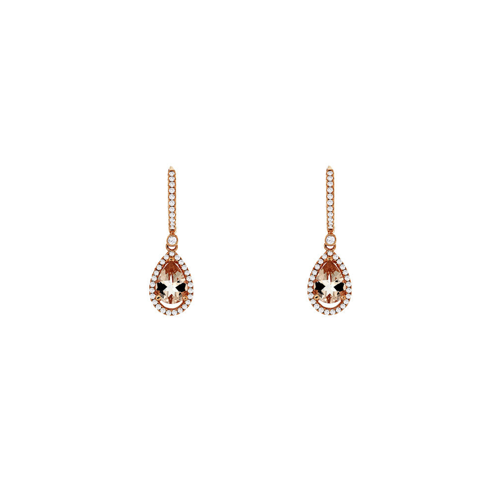 14 Karat Rose Gold Halo Drop Earrings With Morganites & Diamonds