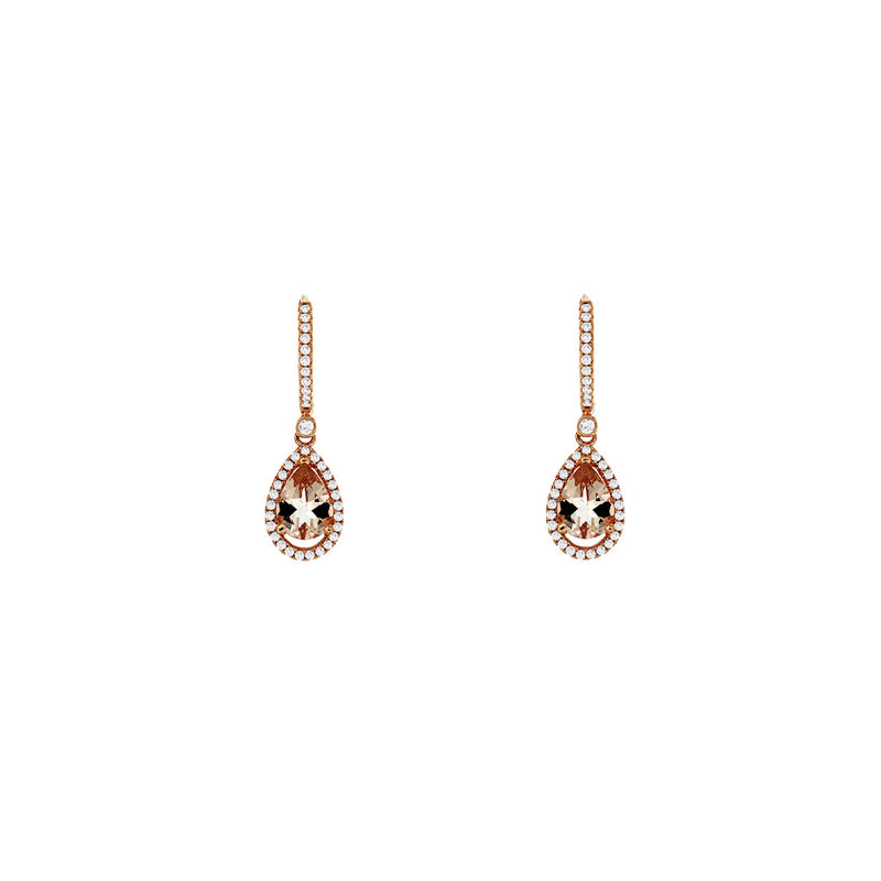 14 Karat Rose Gold Halo Drop Earrings With Morganites & Diamonds