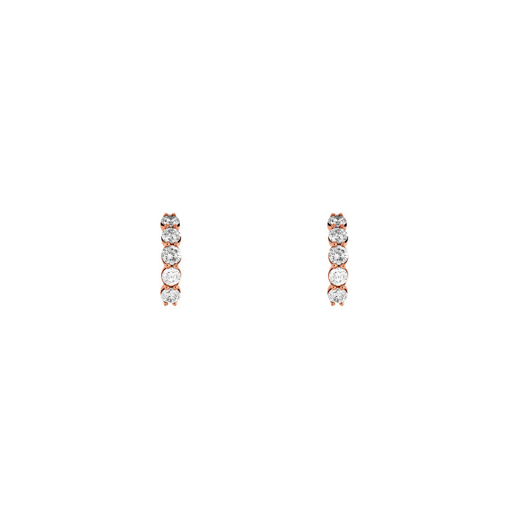 14 Karat Rose Gold Huggie Earrings With Diamonds