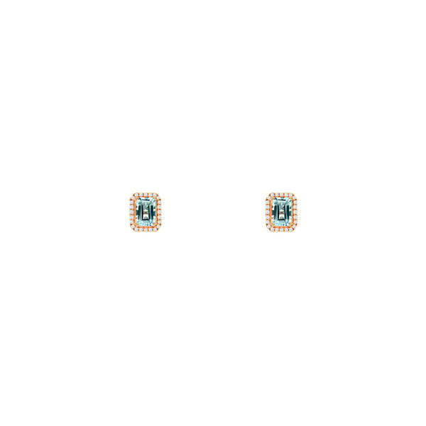 14 Karat Rose Gold Halo Earring With Aquamarine & Diamonds
