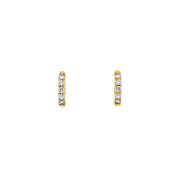 14 Karat Yellow Gold Huggie Earrings With Round Diamonds