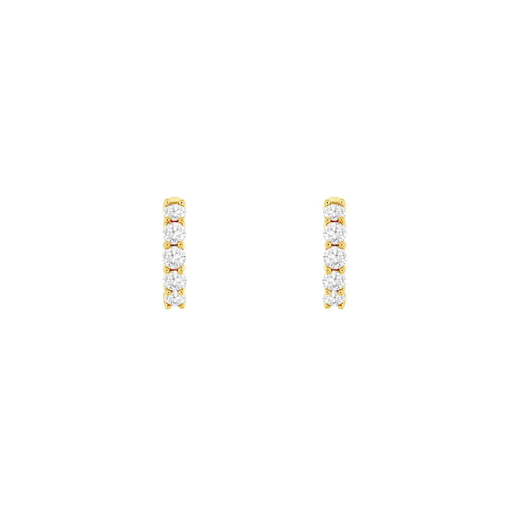 14 Karat Yellow Gold Huggie Earrings With Diamonds