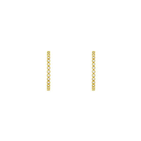 14 Karat Yellow Gold Oval Hoop Earrings With Diamonds