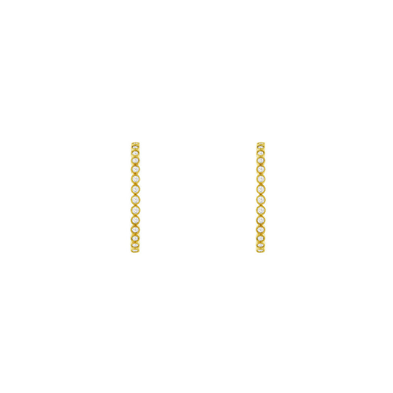 14 Karat Yellow Gold Oval Hoop Earrings With Diamonds