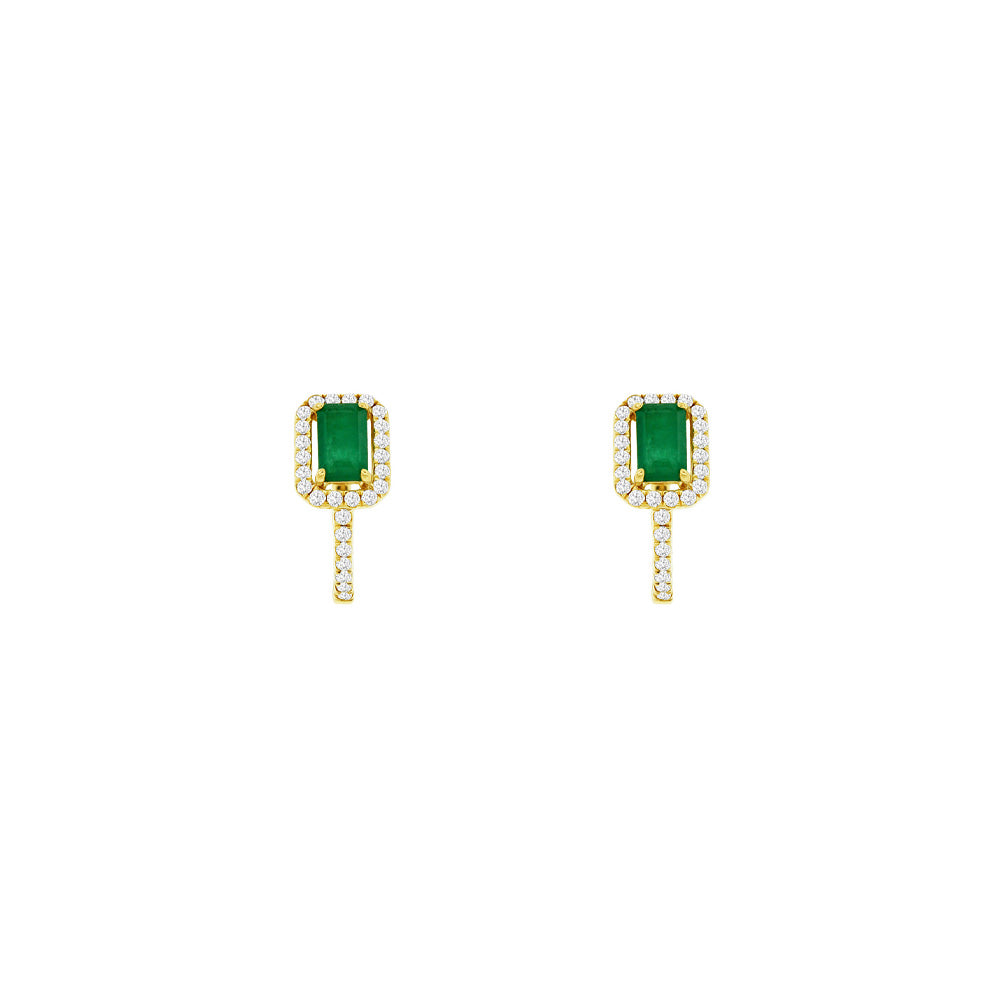 14 Karat Yellow Gold Huggie Earrings With Emeralds And Diamonds