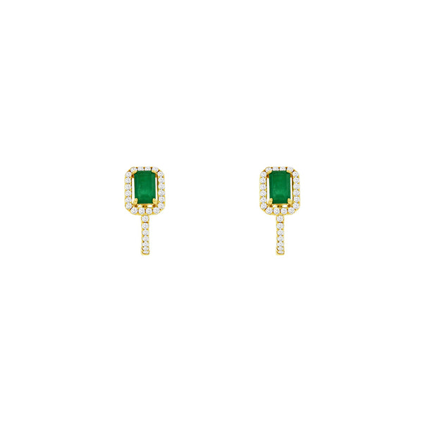 14 Karat Yellow Gold Huggie Earrings With Emeralds And Diamonds