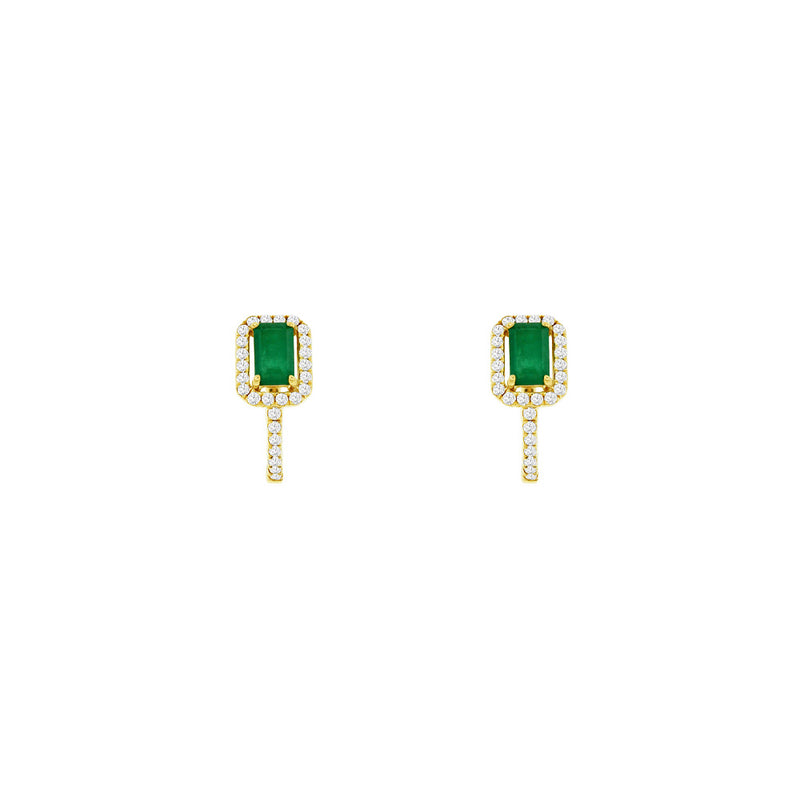 14 Karat Yellow Gold Huggie Earrings With Emeralds And Diamonds
