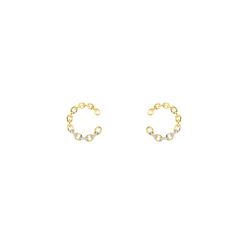 14 Karat Yellow Gold Link Earring With Diamonds