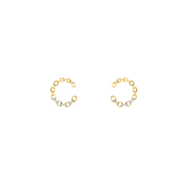 14 Karat Yellow Gold Link Earring With Diamonds