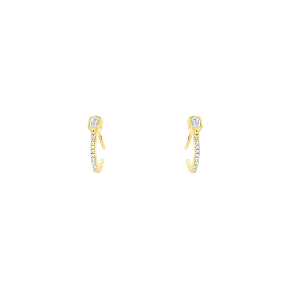 14 Karat Yellow Gold Fish Hook Earrings With Diamonds