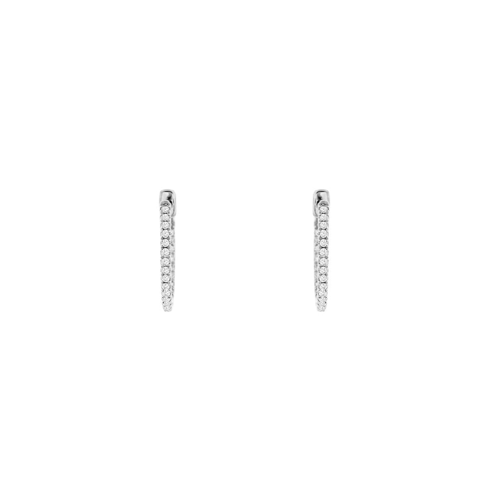 14 Karat White Gold In & Out Hoop Earrings With Diamonds