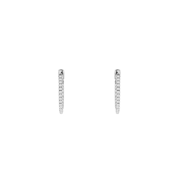 14 Karat White Gold In & Out Hoop Earrings With Diamonds