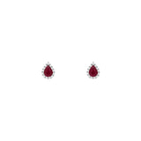 14 Karat White Gold Halo Earrings With Rubies & Diamonds