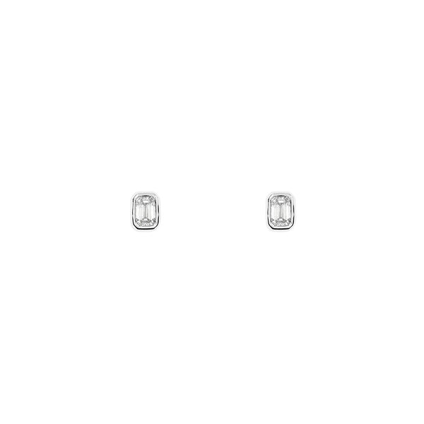 14 Karat White Gold  Bezel Stud Earrings With Diamonds