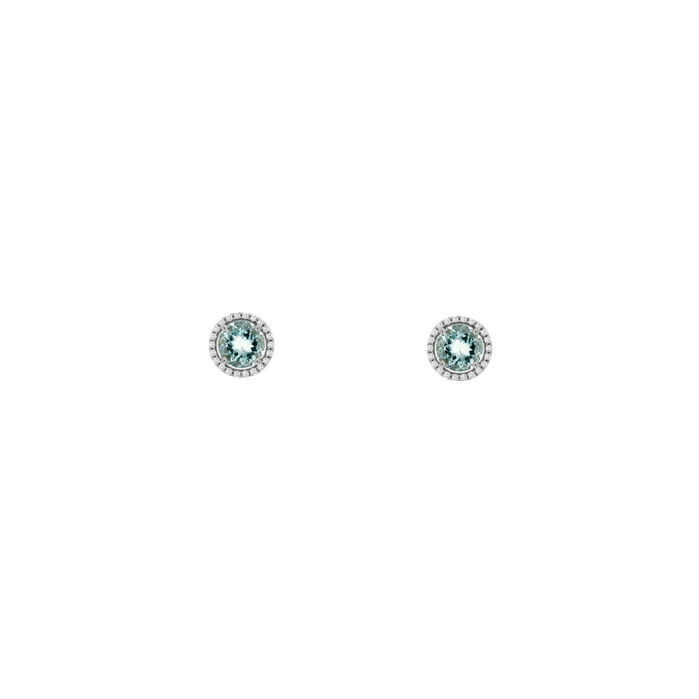 14 Karat White Gold Halo Earring With Aquamarines & Diamonds