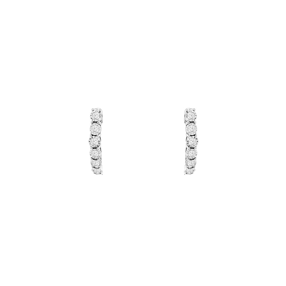 14 Karat White Gold Huggie Earrings With Diamonds