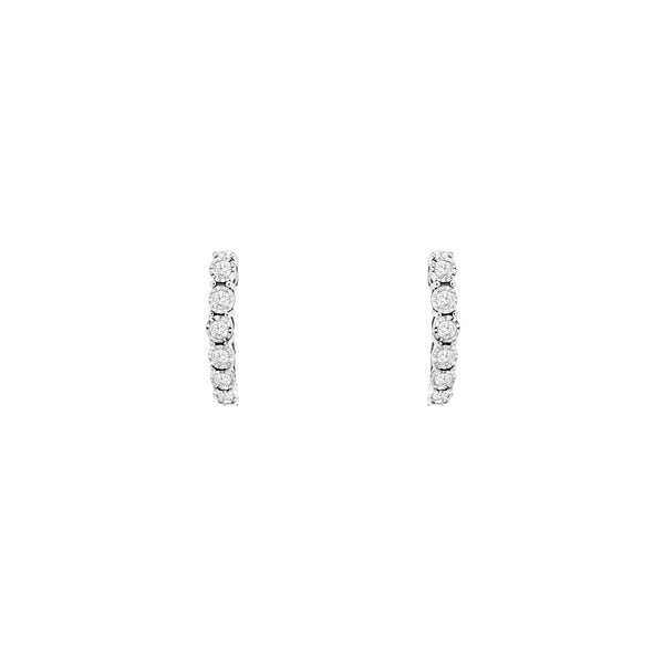 14 Karat White Gold Huggie Earrings With Diamonds