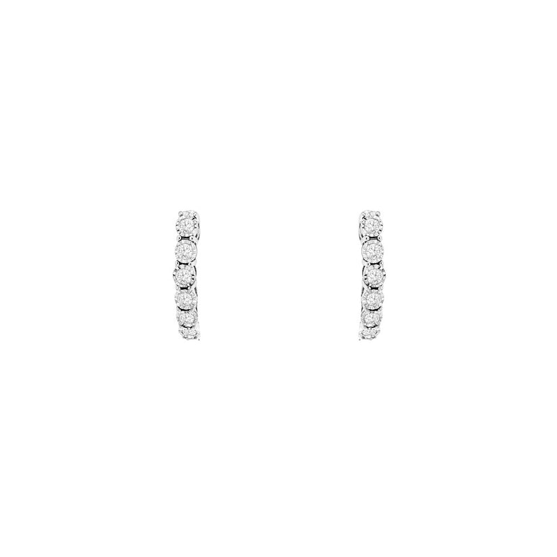 14 Karat White Gold Huggie Earrings With Diamonds